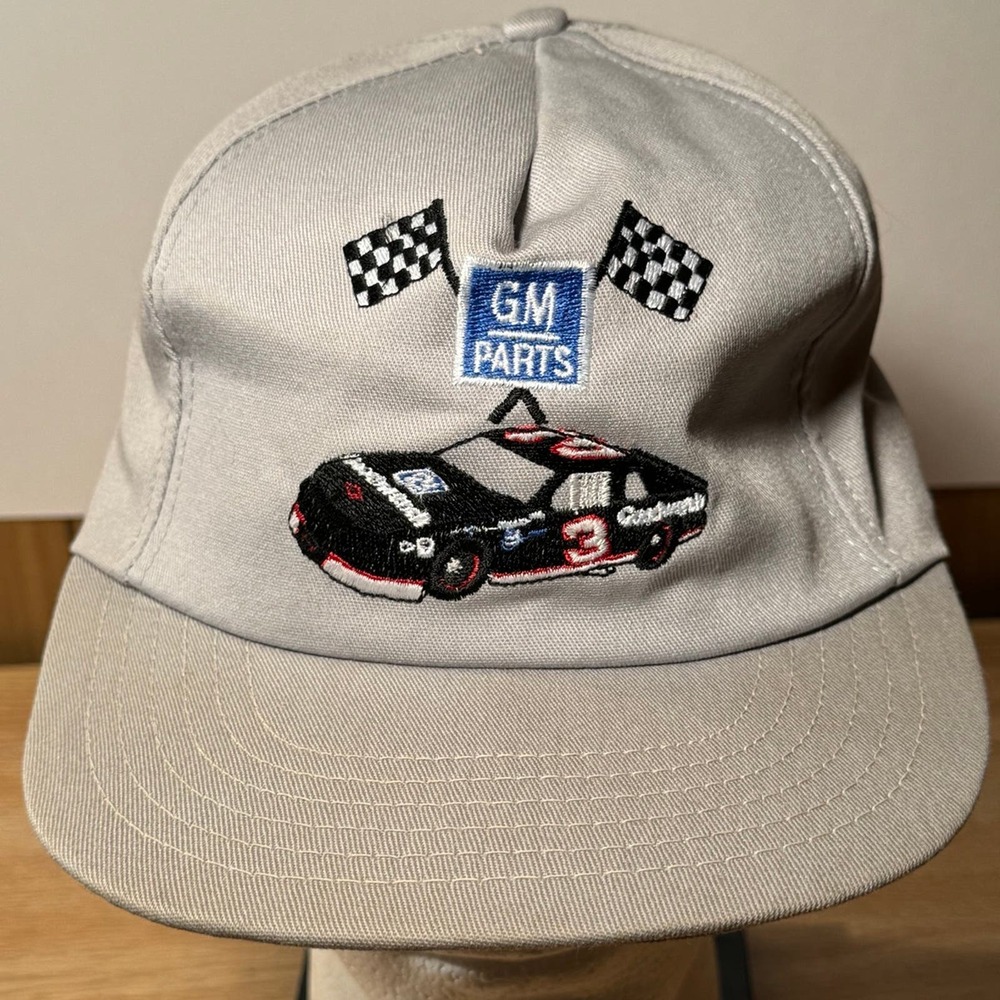 Vintage Dale Earnhardt GM Parts Goodwrench Checkered Flags Gray Snapback Hat USA